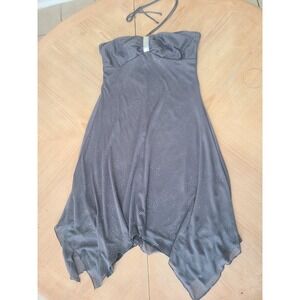Love Tease Halter Dress Womens L Gray Good Y2K Glitter Handkerchief Hem